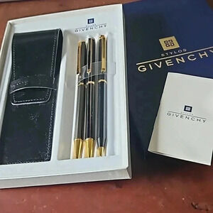 Givenchy Black Ballpoint Pens and Pencil set with Case & Original Box